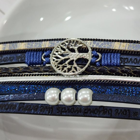 Multy Layers Leather Bangle Magnetic Bracelet for Men‎ and Women 7.5in - Blue - Picture 9 of 10